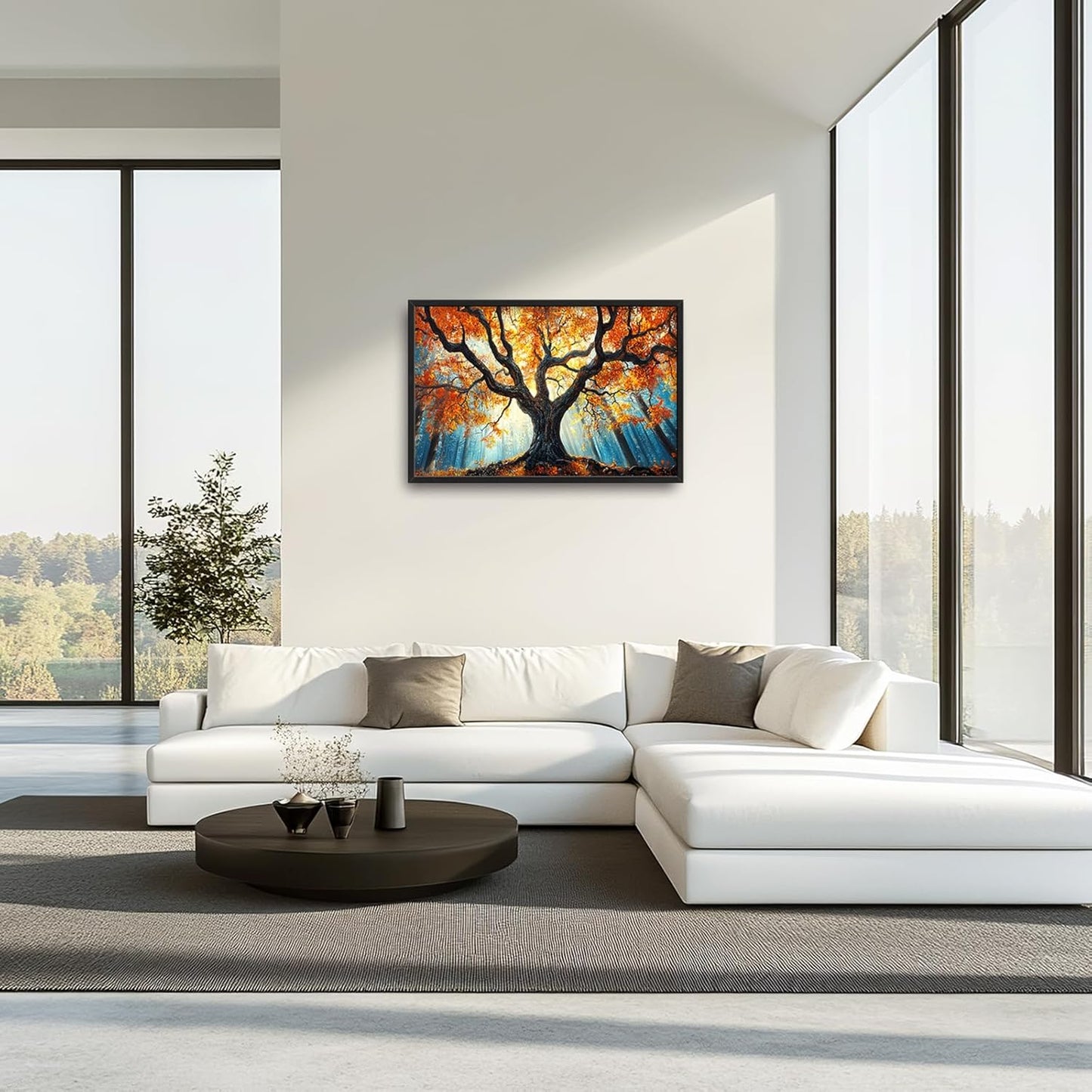 Extra Large Tree of Life Framed Wall Art for Living Room,Fall Autumn Forest Sunrise Landscape Pictures Wall Decor,Nature Canvas Print Painting Modern Artwork Bedroom Office 36L" x 24W"