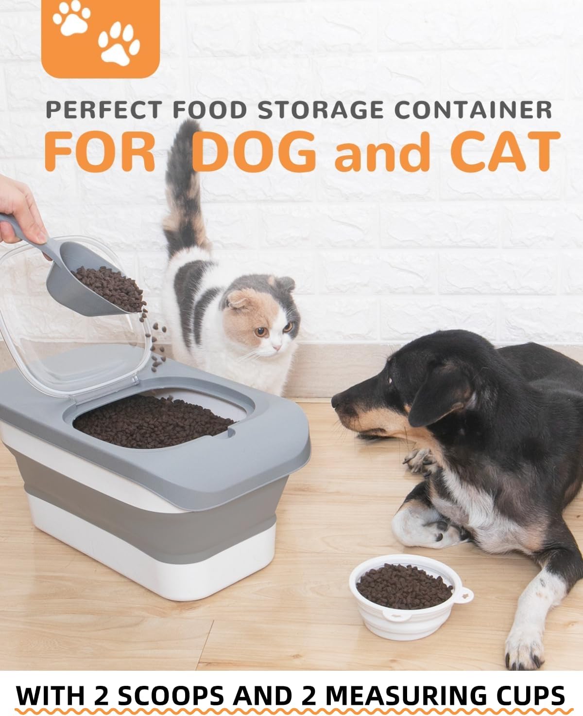 10-26 LBS Dog Food Storage Container,Collapsible Dog Food Containers with Airtight Lid,Pet Food Storage Container,Cat Food Storage Container with Scoops and Measuring Cups
