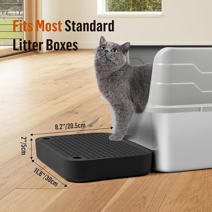 Cat Litter Box Ramp Mat with Filter Function, Cat Step Pedal Stool for Self-Cleaning Litter Box, Easy to Clean, Ideal for Kitten & Elderly Cats (Black)