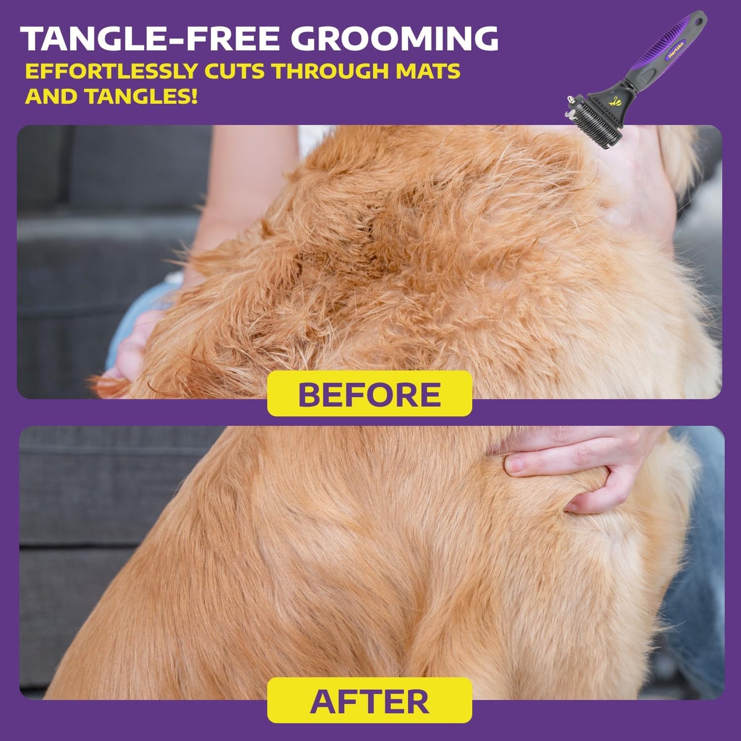 Hertzko Cat Dematting Tool Double Sided Dog and Cat Dematting Comb - for All Pets - Effortlessly Removes Tangles, Mats, and Loose Fur - Safe, Easy Grooming for Cats and Dogs