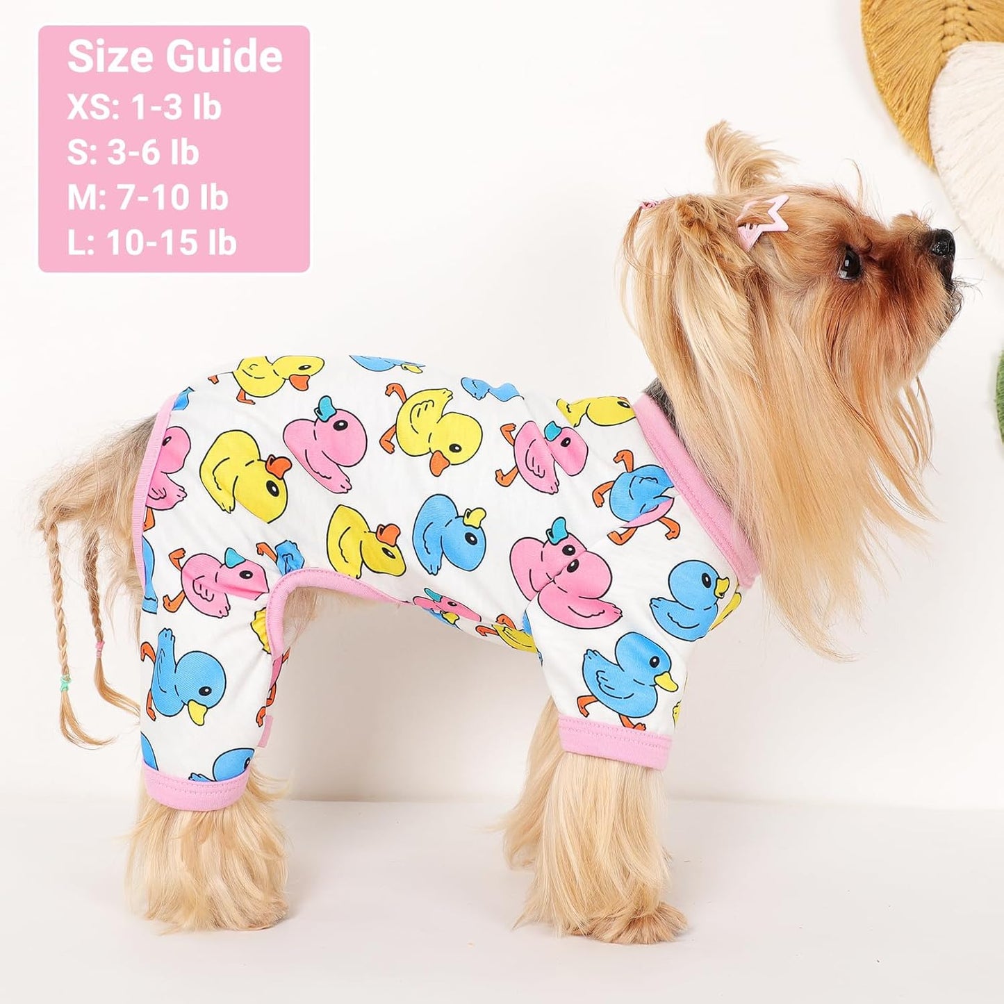 Dog Pajamas Small Sized Dogs Stretchable Summer Dog Clothes Pjs 4 Legs Girl Boy Cute Soft Puppy Outfits Doggie Cat Jammies Jumpsuit Sleeper for Pet (Duck, X-Small)