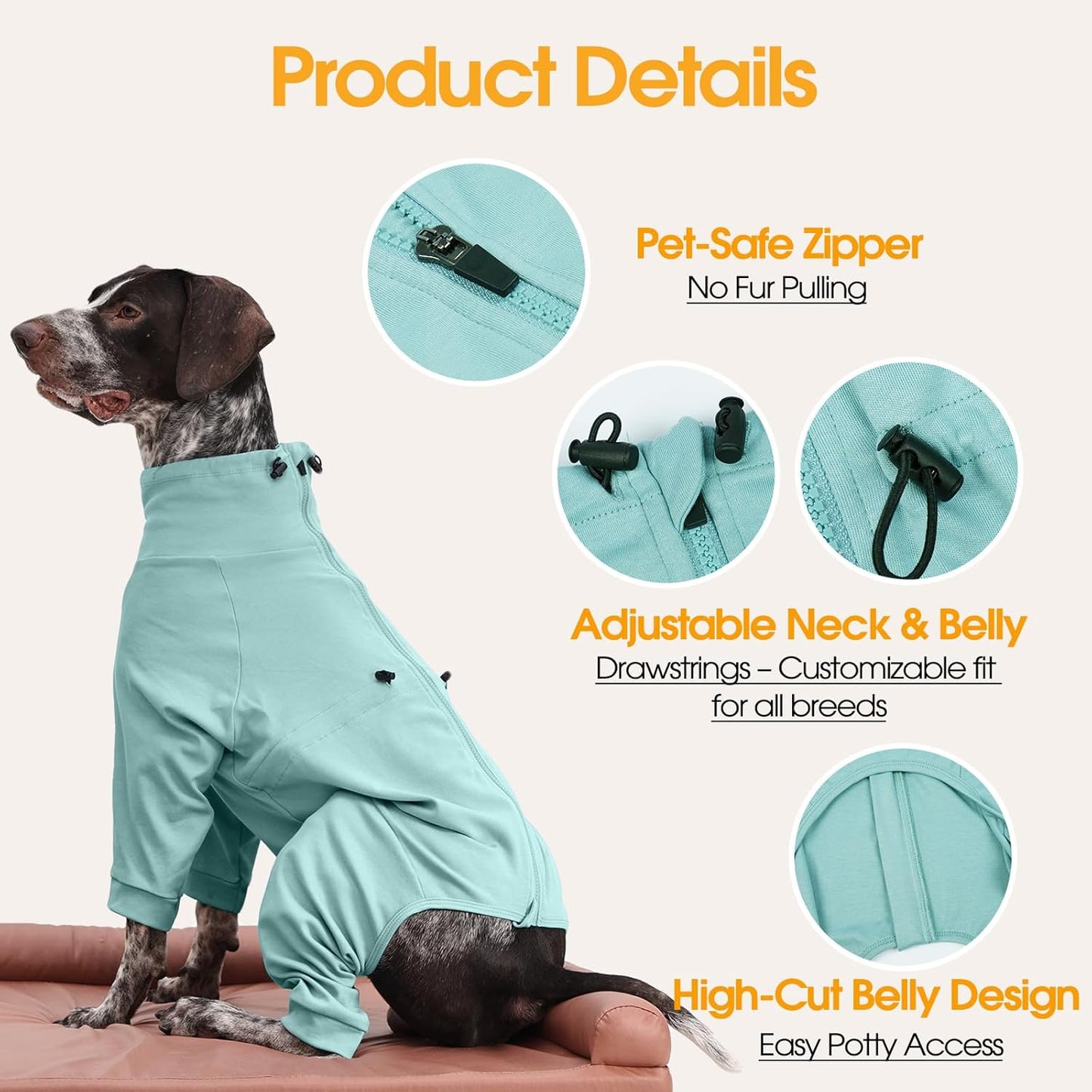 Small Dog Pajamas for Boys & Girls, Soft Dog Recovery Suit with Back Zipper & Adjustable Drawstrings, Long Sleeve Anti-Licking Pjs Shedding Suits for Chihuahua, Yorkshire Terrier, Green XS