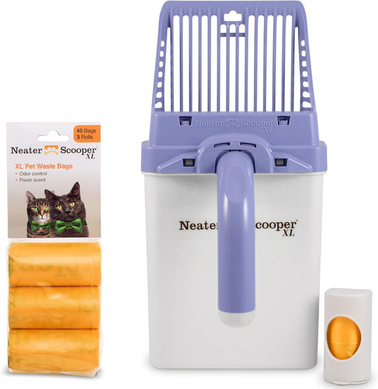 Neater Pet Brands Neater Scooper XL Cat Litter Scoop, 60 Refill Bags – Extra-Large Capacity Mess-Free Cat Litter Scooper with Bag for Large & Multiple Cats, Spill-Proof Litter Box Scooper with Holder