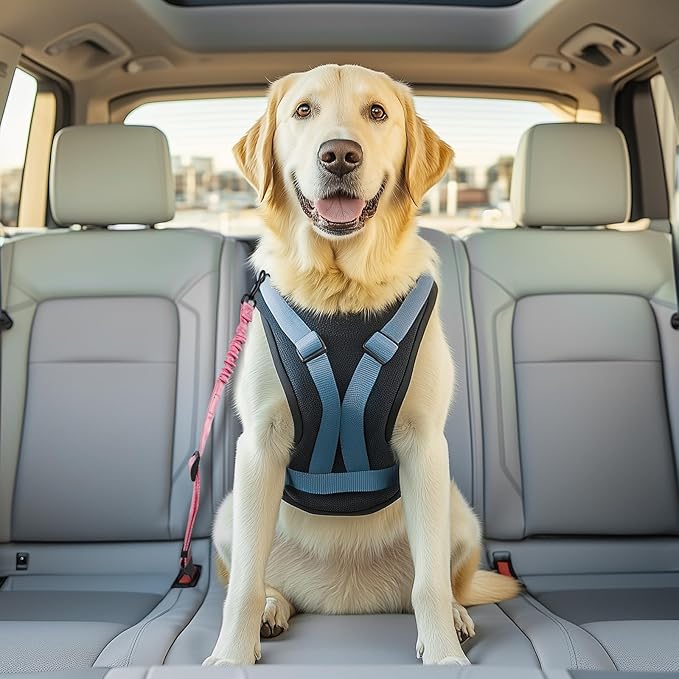 Thickened Dog Seat Belt for Car, 3 Pack Set Retractable Dog Car Adjustable Seatbelts for Vehicle Nylon Pet Safety Heavy Duty & Elastic & Durable Car Harness for Dogs, Light Pink