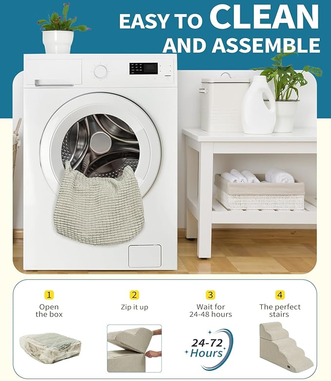 Dog Step for Bed, Dog Stair 5-Step 35D Pet Stair 19.7" H for High Bed or Sofa Non-Slip Balanced Pet Step Indoor, Beige