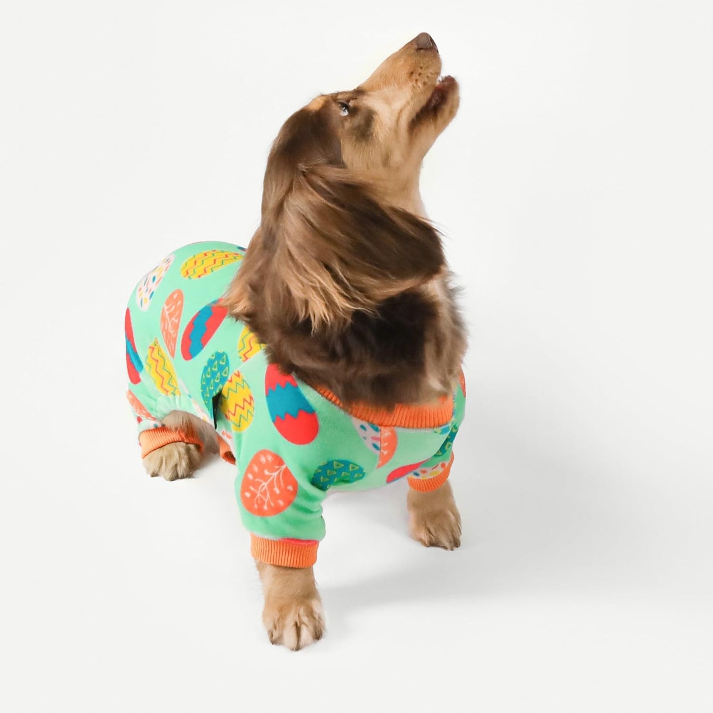 Fitwarm Easter Egg Dog Pajamas, Holiday Dog Clothes for Small Dogs Girl Boy, Pet Easter Outfit, Puppy Cat Onesie, Lightweight Velvet, Light Green, Orange, XXL