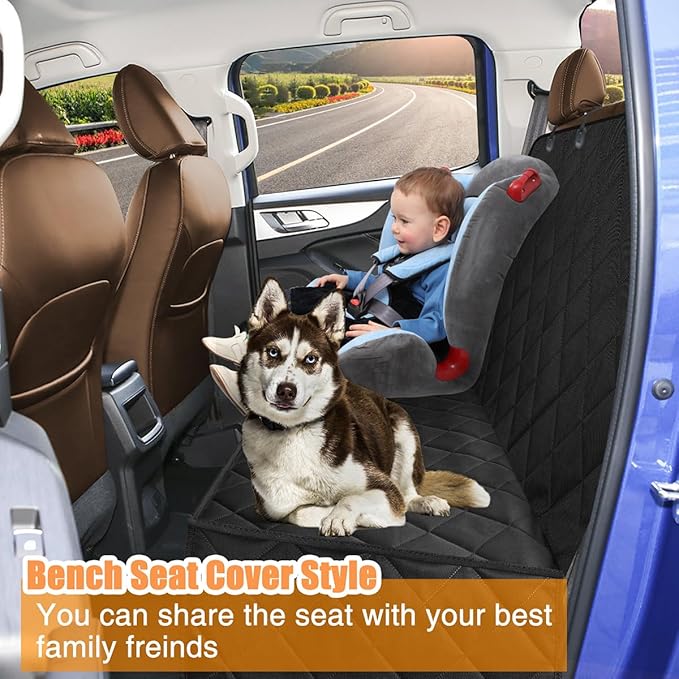 Kytely Dog Car Seat Cover XL, Heavy Duty Dog Seat Cover for Back Seat, 100% Waterproof Nonslip Hammock for Car with Side Flap, Scratch Proof Pet Back Seat Covers