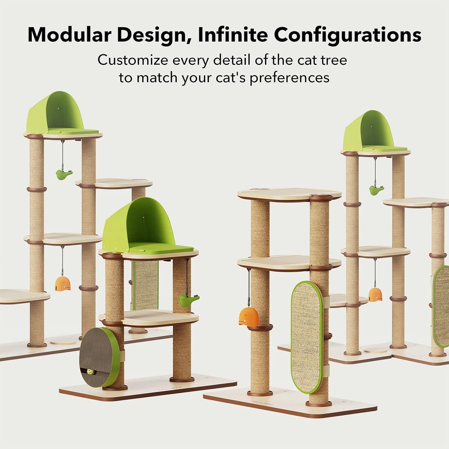 PETLIBRO Infinity Cat Tree Tower for Indoor Cats, Modular Design with Cat Bed, Toy, Felt Pads, Sisal Scratching Posts, 2-Second Setup, Sturdy Multi-Level Activity Center Cat Condo for Any Room