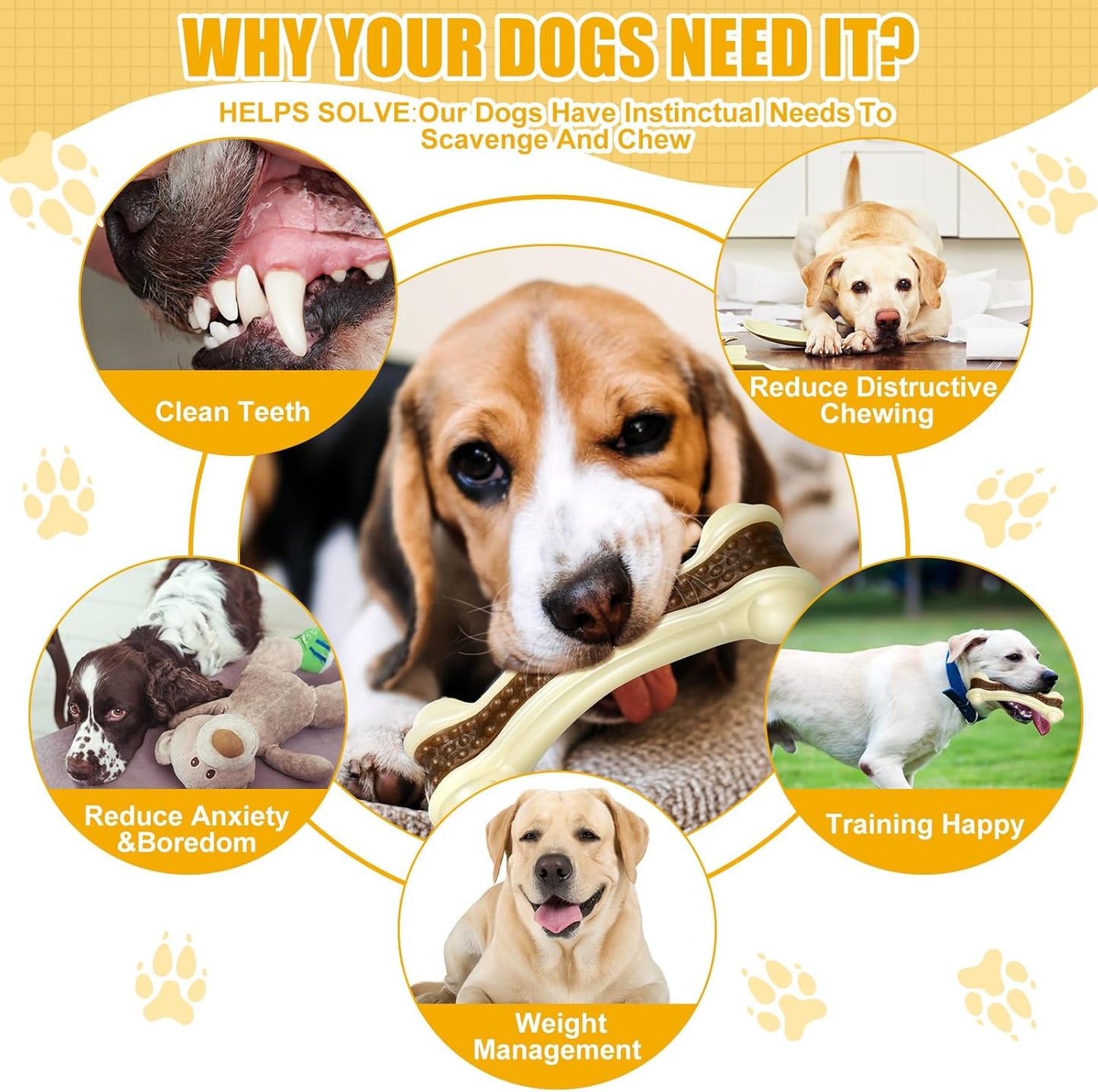 Sosation 6 Pcs Dog Toys for Aggressive Chewers Nylon Beef Flavor Bones Tough Puppy Teething Toys Puppy Chew Bones for Large Medium Small Breed Dogs Puppies Pets Chew Toys(Small Medium Large)