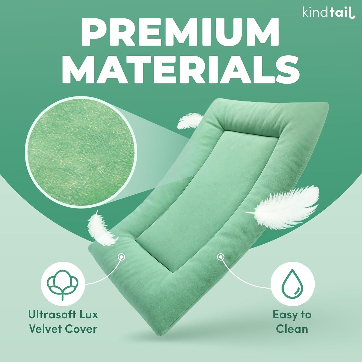 KindTail Dog Crate Pad - Soft Velvet, Reversible Bed - Machine Washable Kennel Mat for Pets up to 25 lbs - Mattress for Cozy Sleeping - 25” x 19” x 1” (Light Green, Medium)