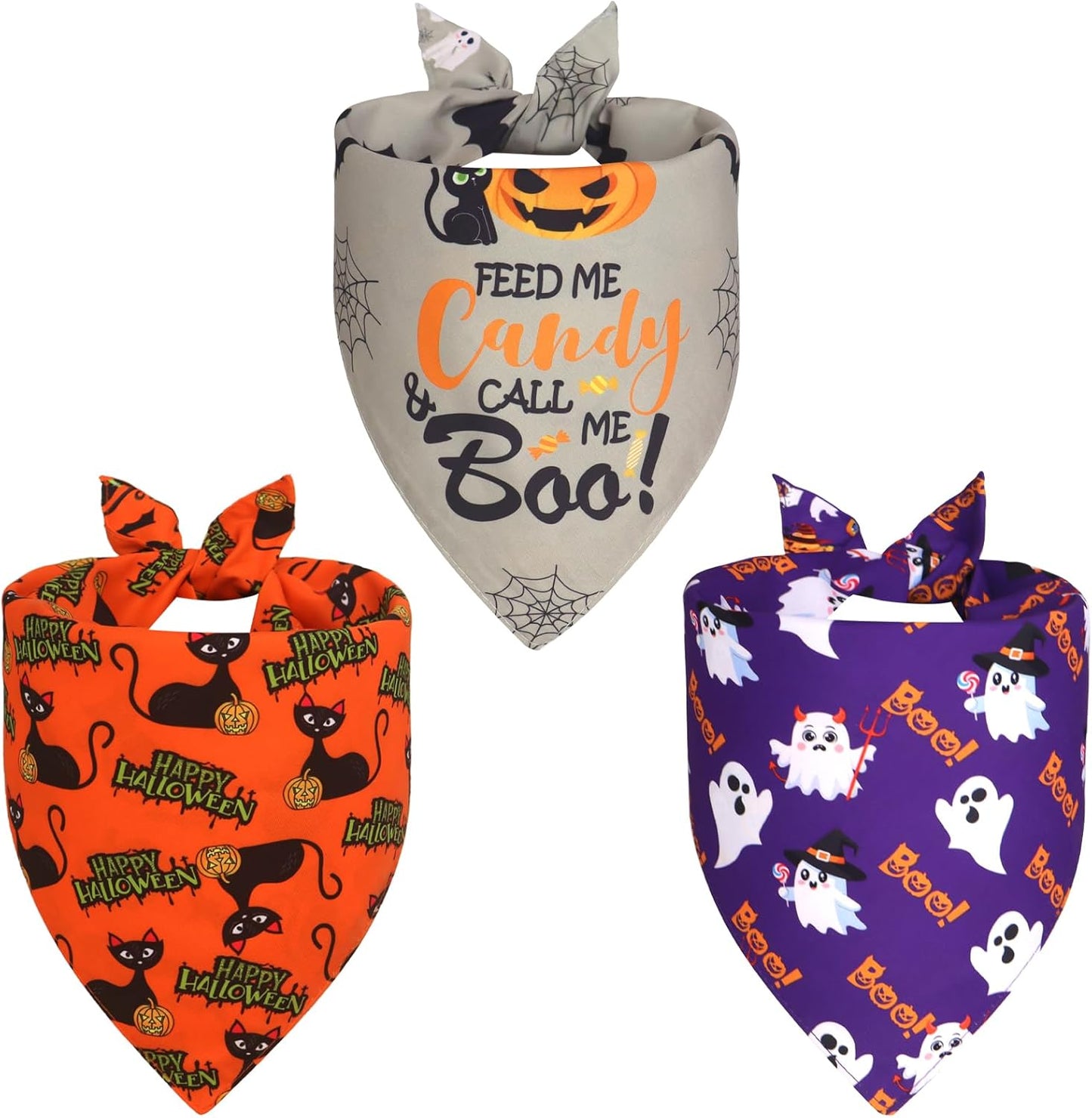 Halloween Dog Bandanas Small 3PCS, 6 Pattern Fall Scarf for Boy and Girl, Triangle Reversible Bibs Breed for Puppy Pets