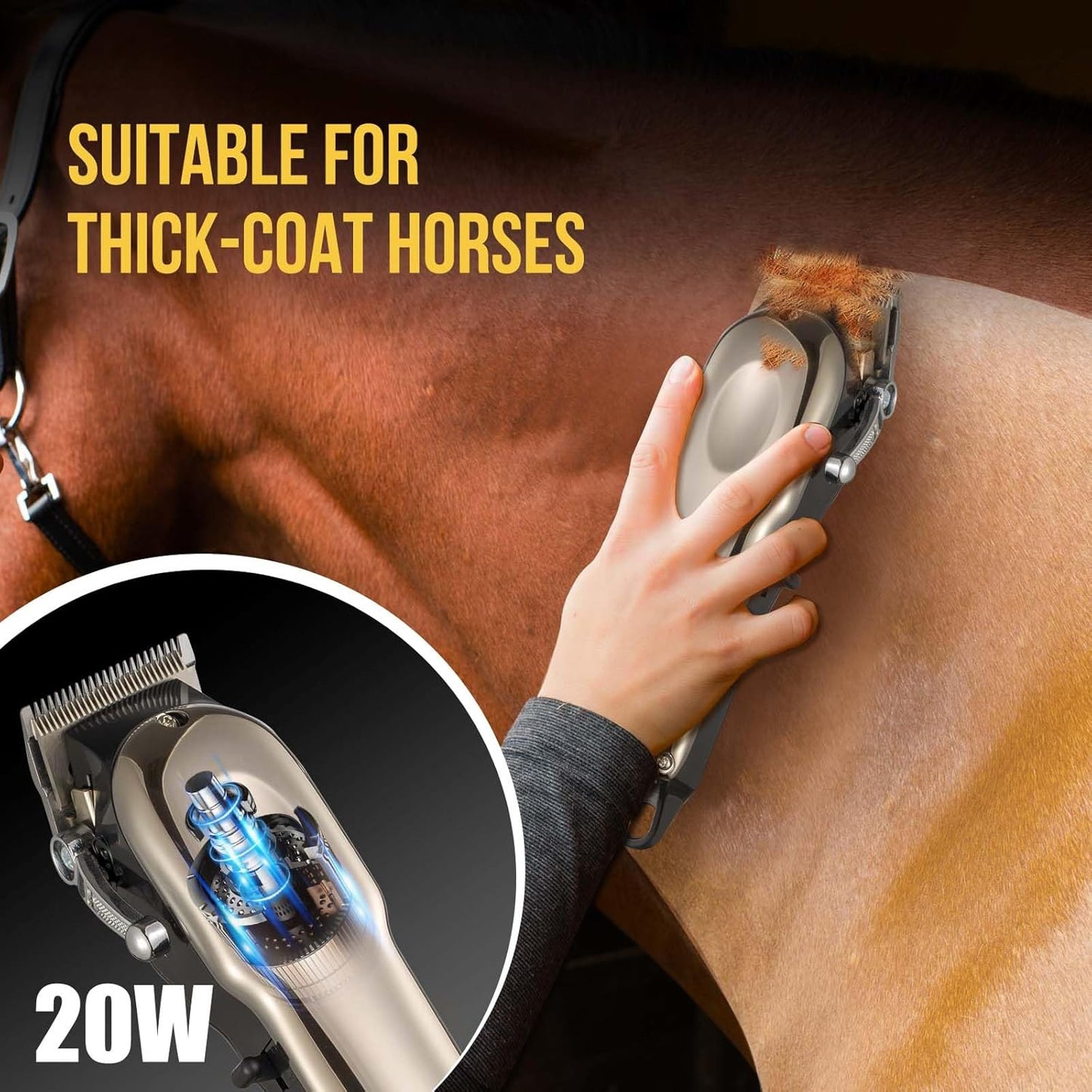Horse Clippers Cordless Quiet, Professional Livestock Clippers with 4 Guide Guards, Electric Rechargeable Cordless Grooming Clippers for Horse, Cats and Dogs