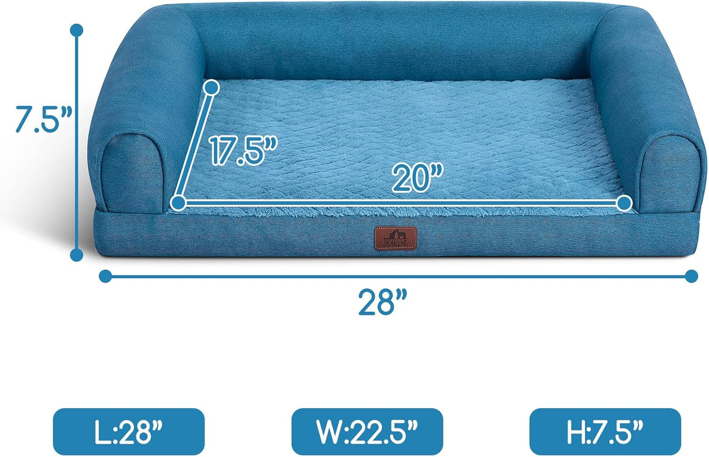 Hollypet Orthopedic Dog Bed for Medium Dogs, Supportive Foam Pet Couch with Removable Washable Cover and Non-Slip Bottom, Waterproof Lining Dog Sofa Bed, Blue, M (28 * 22.5 * 7.5)