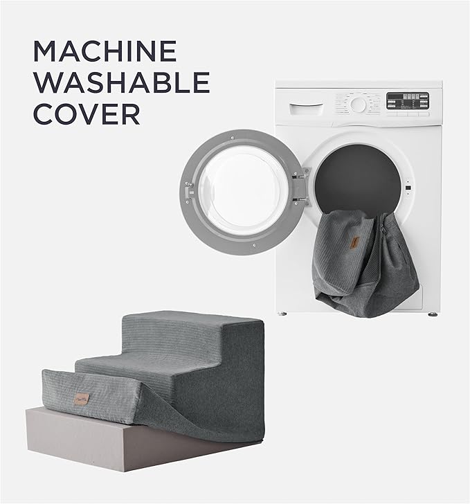 Made4Pets Dog Stairs for High Bed, Extra Wide Pet Stairs for Bed Couch Sofa, 35D Foam Pet Steps for Small Dogs and Cats, Non-Slip Bottom Dog Steps, Grey, 5 Steps