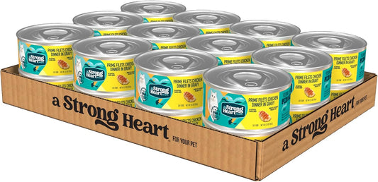 A Strong Heart Canned Wet Cat Food, Prime Filets Chicken Dinner in Gravy - 5.5 oz Cans (Pack of 24), Made in The USA with Real Chicken