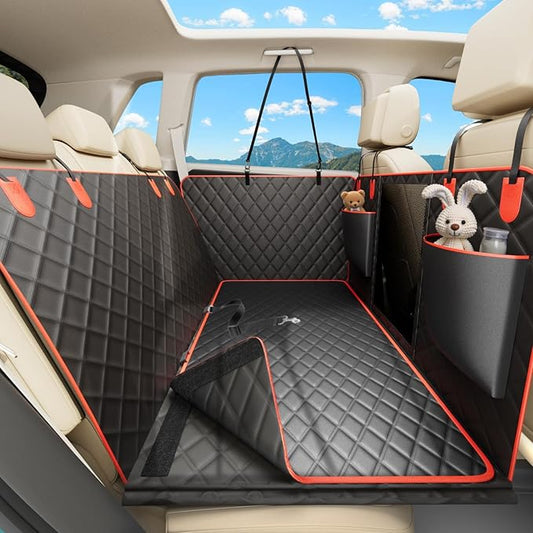 Waterproof Dog Car Seat Cover for Back Seat – Heavy Duty Back Seat Extender for Dogs with Hard Bottom, 7-Layer Protection, Non-Slip & Scratchproof, Easy to Install (Red)