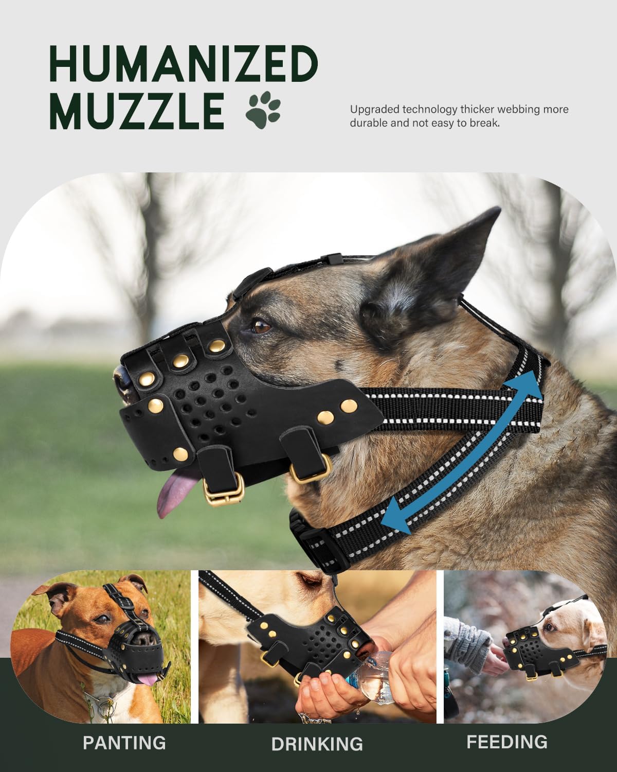 Dog Muzzle, Leather Basket Soft Muzzles Medium Large Breeds, Pitbull Dog Muzzle Amstaff Staffordshire Terrier, German Shepherd Dalmatian Doberman Adjustable (M)