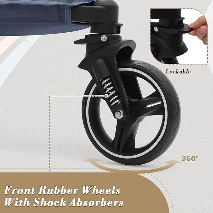 Athena Collection 3 Wheels Pet Stroller Fabric Dog Cart Dog Stroller for Large Dogs 55 Lbs Pet Stroller with Mesh Windows, Zipper Back Pocket, Safety Tether, Angle Adjustable Handlebar, Navy Blue