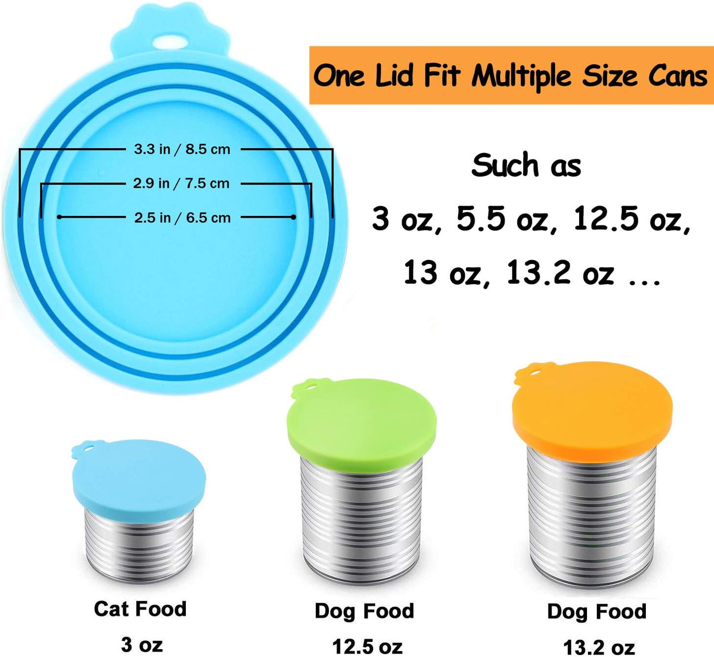 Comtim Pet Food Can Cover Silicone Can Lids for Dog and Cat Food(Universal Size,One fit 3 Standard Size Food Cans),Multi-Colored