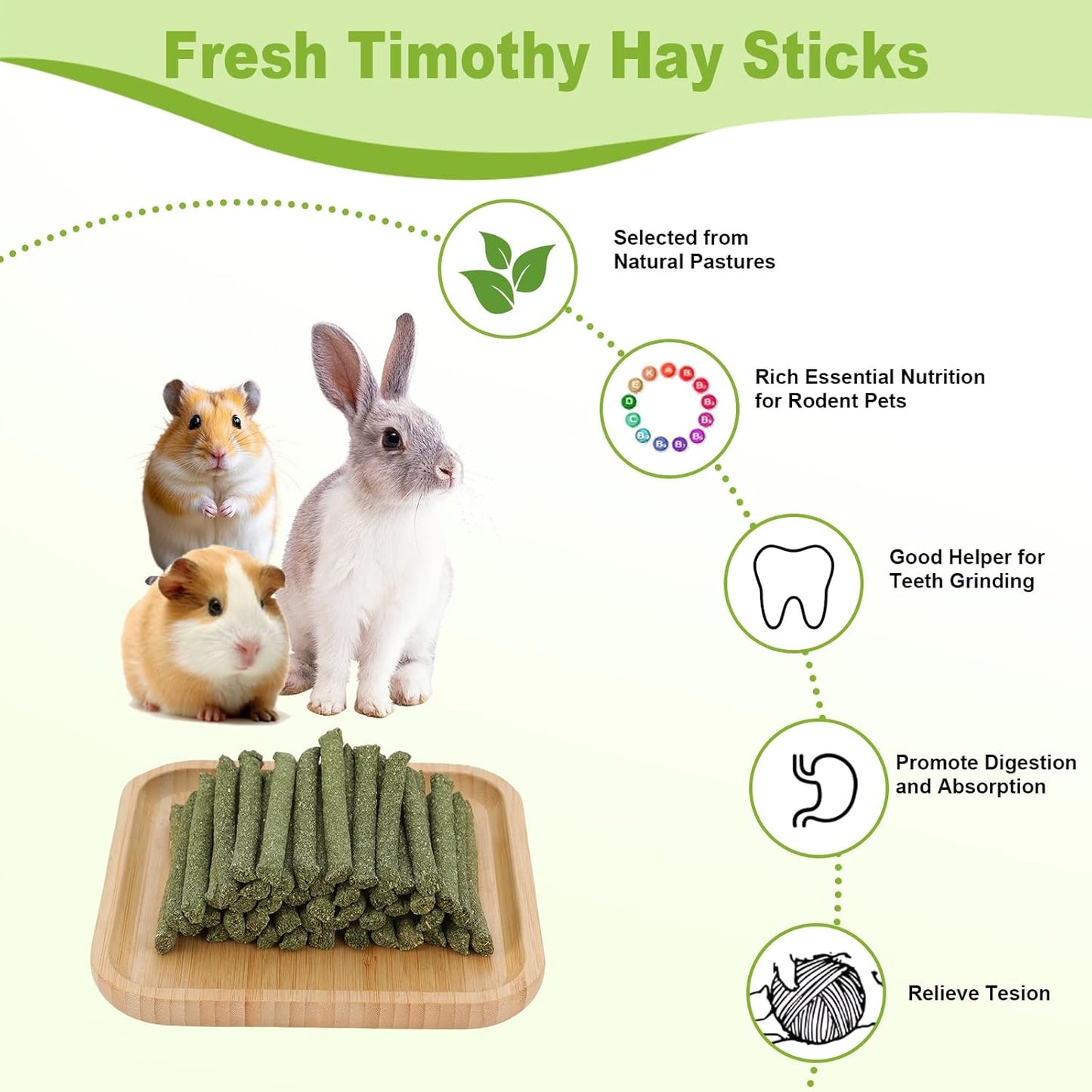 100PCS Timothy Hay Sticks for Rabbits Guinea Pigs Chinchillas Chew Treats, Natural Timothy Grass Molar Teeth Stick Bunny Chew Toys for Rabbits Chinchillas Guinea Pigs Hamsters Rodents