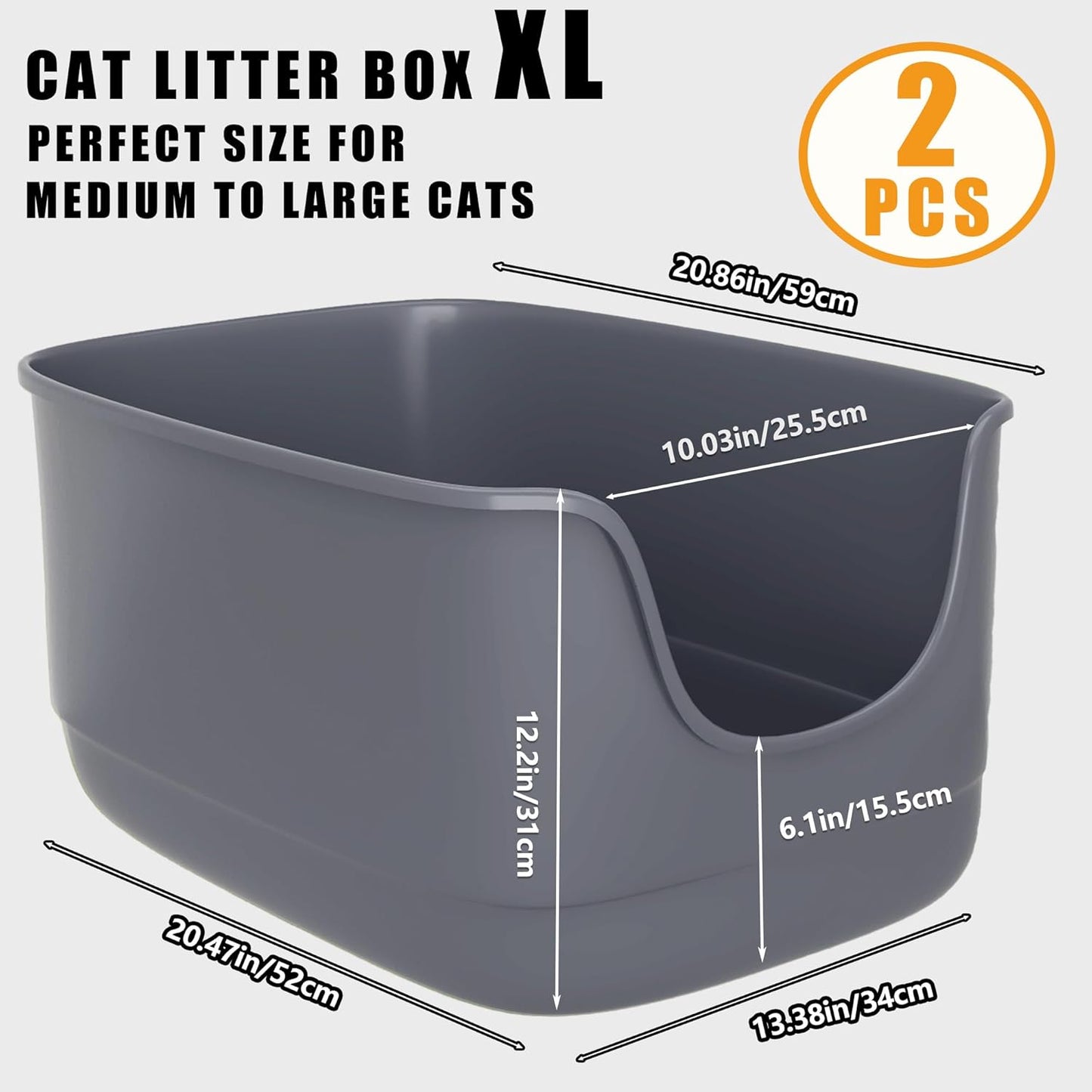 Gefryco Jumbo Cat Litter Box with High Sides, Extra Large for Muti Cats Open Big Cat Litter Box Anti-Splashing, High Wall Litter Tray for Indoor Medium and Large Cats(2Pack)