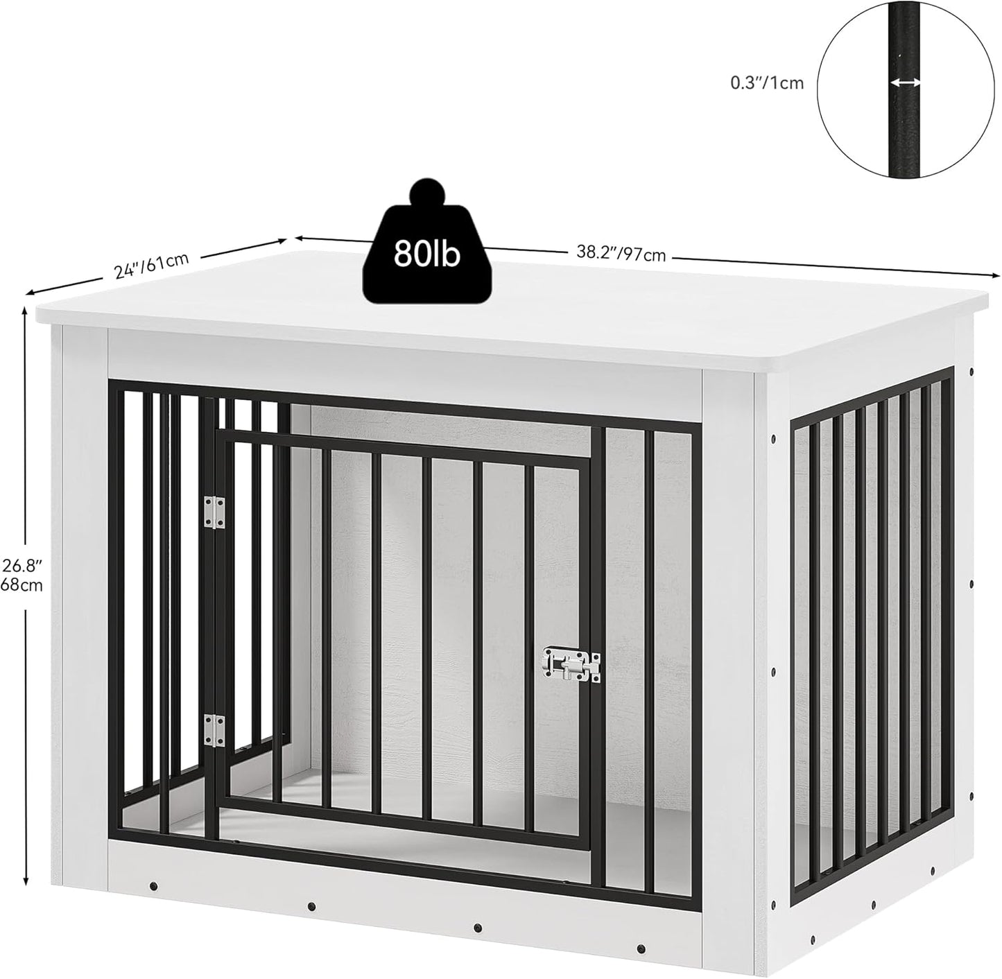 YITAHOME 38.2" L Dog Crate Furniture for Large Dogs, 2-in-1 Iron-Wood Fusion Dog cage Indoor up to 60 lb, Side End Table, Modern Dogs Kennel with Waterproof Top, Safety Corners,Steel Lock,White
