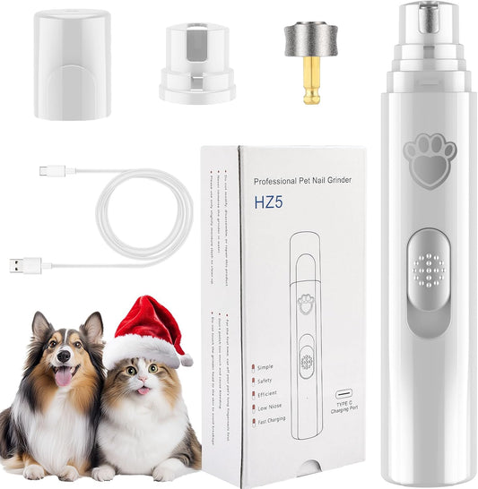 VIWIK Dog Nail Grinder, 2-Speed Rechargeable Dog Nail Trimmers for Large Medium & Small Dogs, Upgrade Professional Electric Pet Paws Nail Grinder, Quiet Puppy Grooming Tool Cat Dog Nail Dremel White