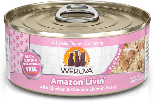 Weruva Classic Cat Food, Amazon Livin' with Chicken Breast & Chicken Liver in Gravy, 5.5oz Can (Pack of 24)