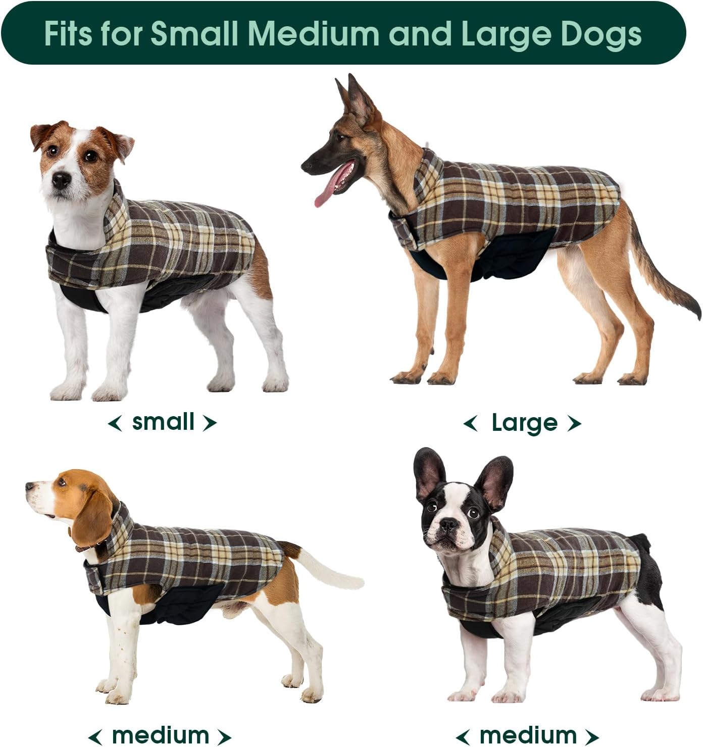 Kuoser Waterproof Dog Coat, Reversible Dog Jacket for Small Dogs, Adjustable Durable Doggie Winter Coat Warm Cozy Puppy Cold Weather Apparel from Small to Large Breed, New Brown S