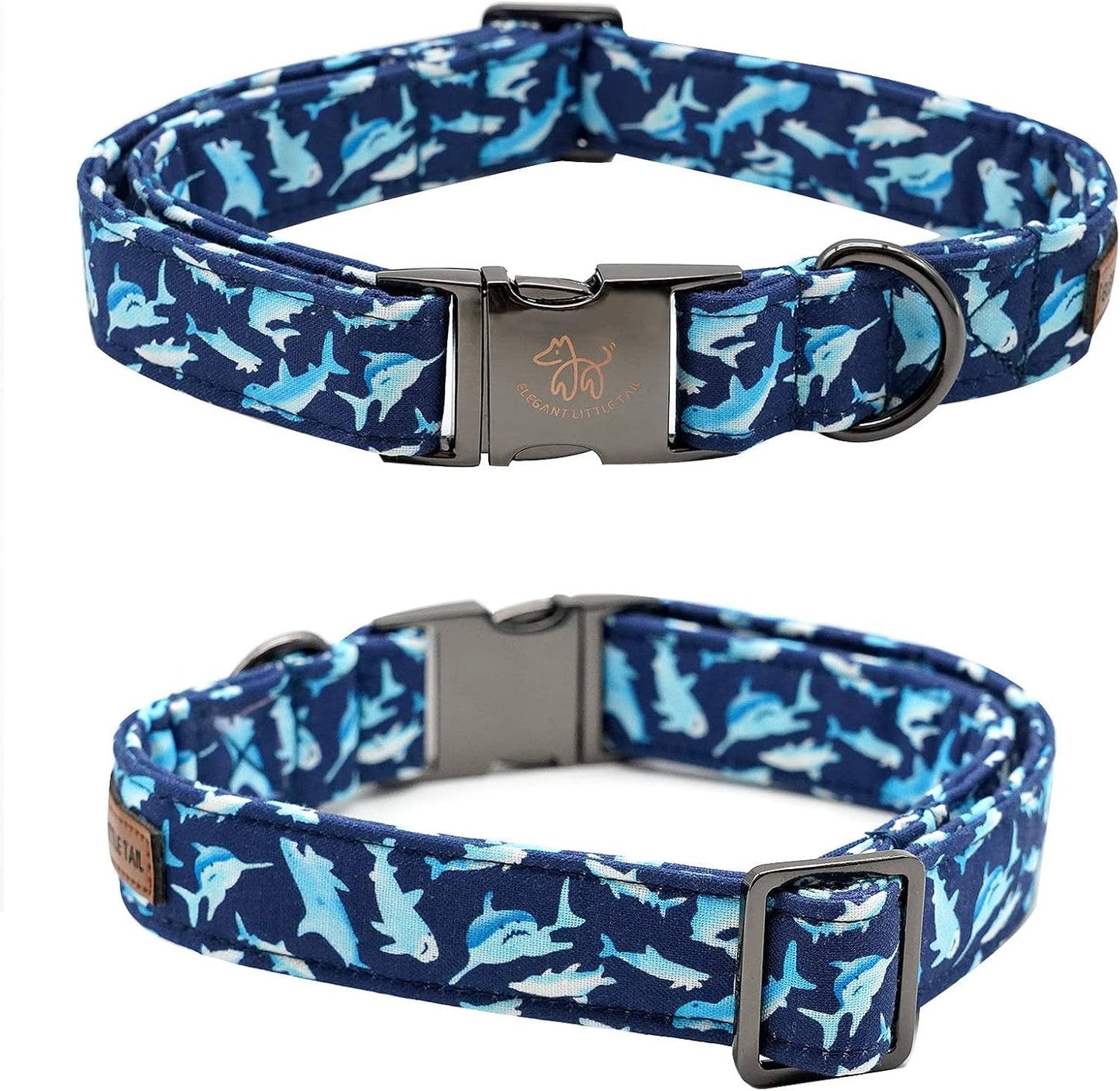 Elegant Little Tail Shark Print Adjustable Bowtie Collar for Large Dogs