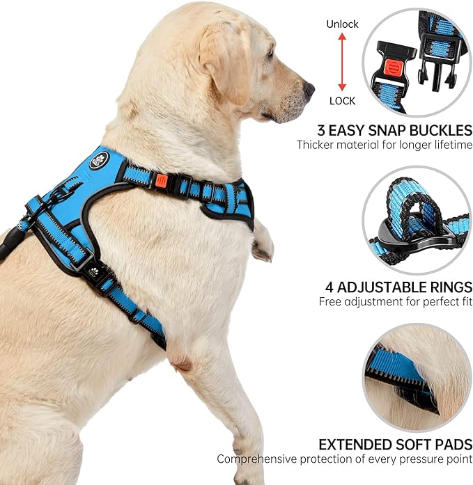 NESTROAD No Pull Dog Harness,Adjustable Oxford Dog Vest Harness with Leash,Reflective No-Choke Pet Harness with Easy Control Soft Handle for Large Dogs(X-Large,Blue)
