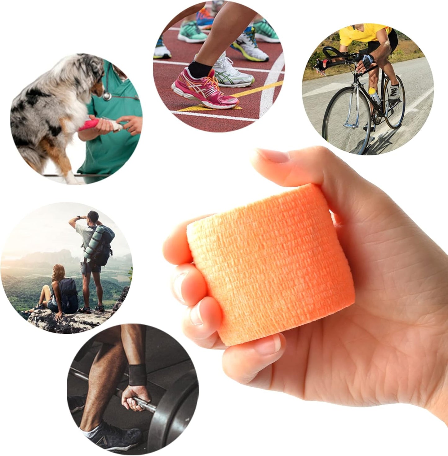 9 Pack 2" x 5 Yards Self Adhesive Bandage Wrap Self Stick Wrap for Ankle, Wrist, Finger, Sports, Breathable Cohesive Vet Tape for Pets (Light Orange)