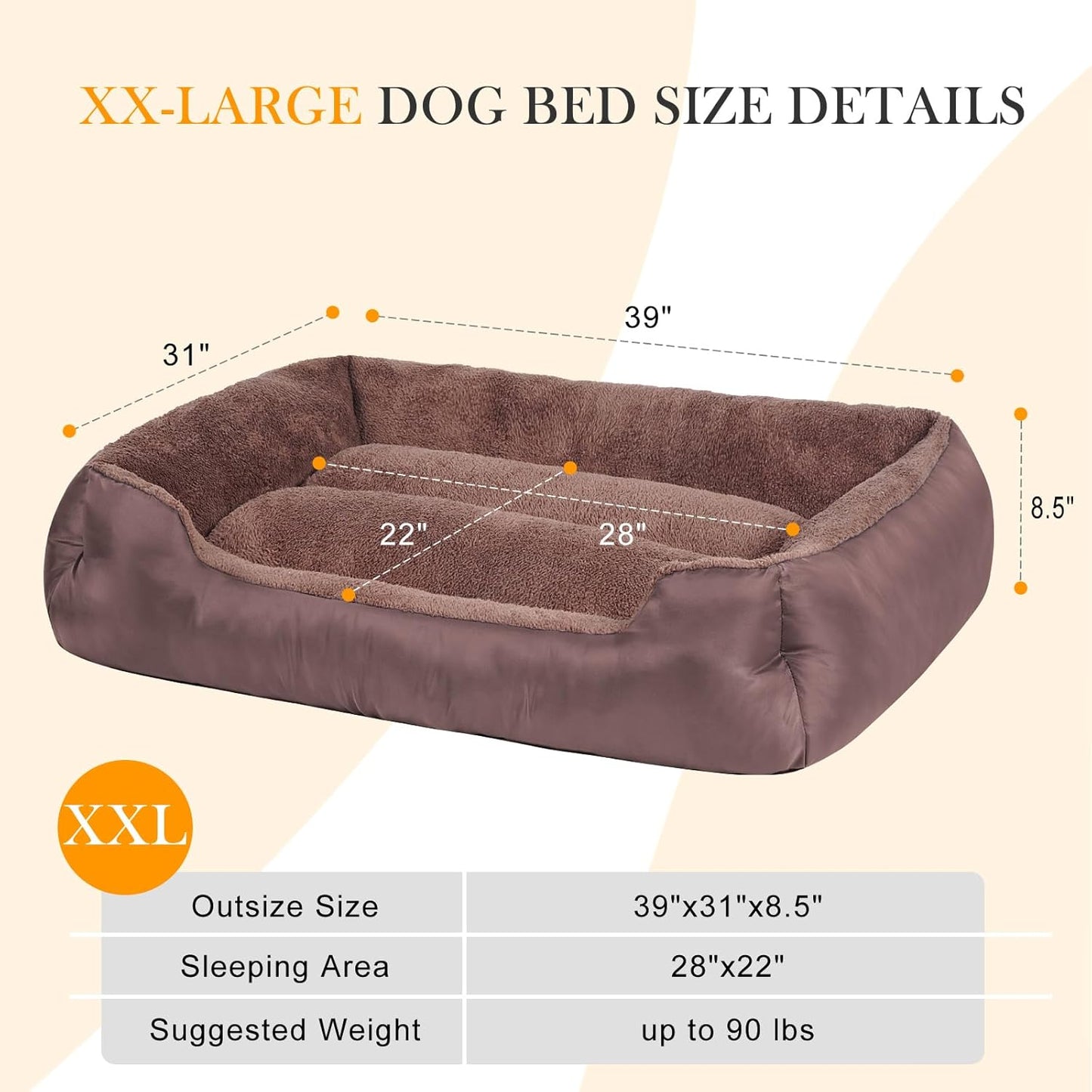 Dog Bed for Large Dogs, Rectangle Washable Orthopedic Pet Bed, Soft Sleeping Puppy Bed, Durable Dog Sofa with Anti-Slip Bottom