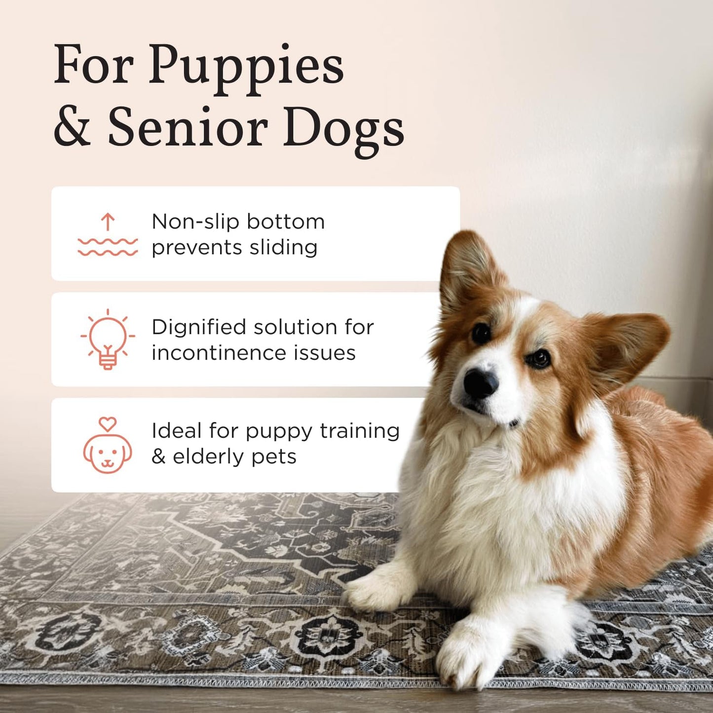 LOVEWAG Washable Dog Pee Pads, 24" x 16", Waterproof, Non-Slip, Super Absorbent, Reusable Machine-Washable, 2-Pack (Sage Forest)