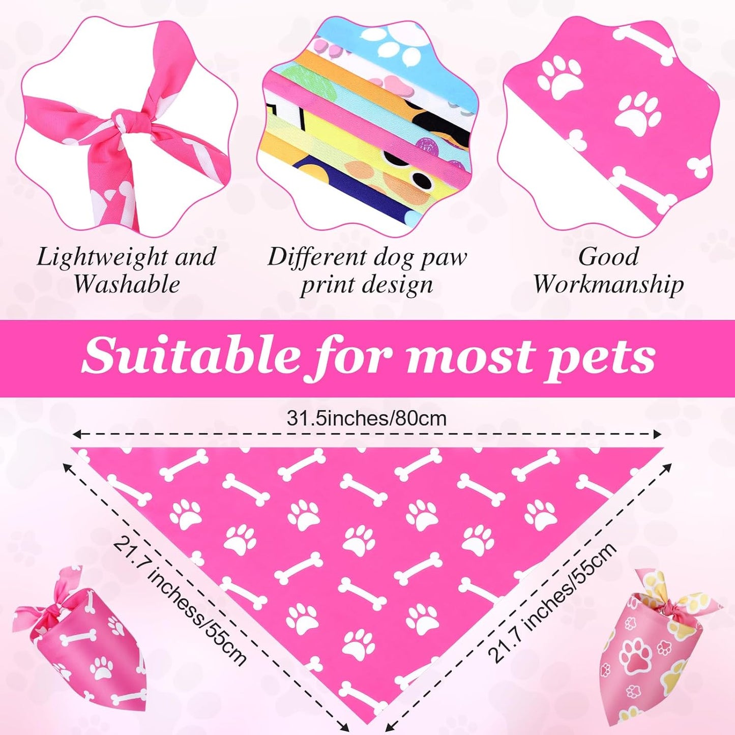 Abbylike 200 Pcs Halloween Paw Print Dog Bandanas Bulk Cute Footprint Bandanas for Dogs Triangle Kerchief Bib Scarf for Pets Birthday Party Costume Photo Props Daily Accessories Pet Shops, 25 Styles