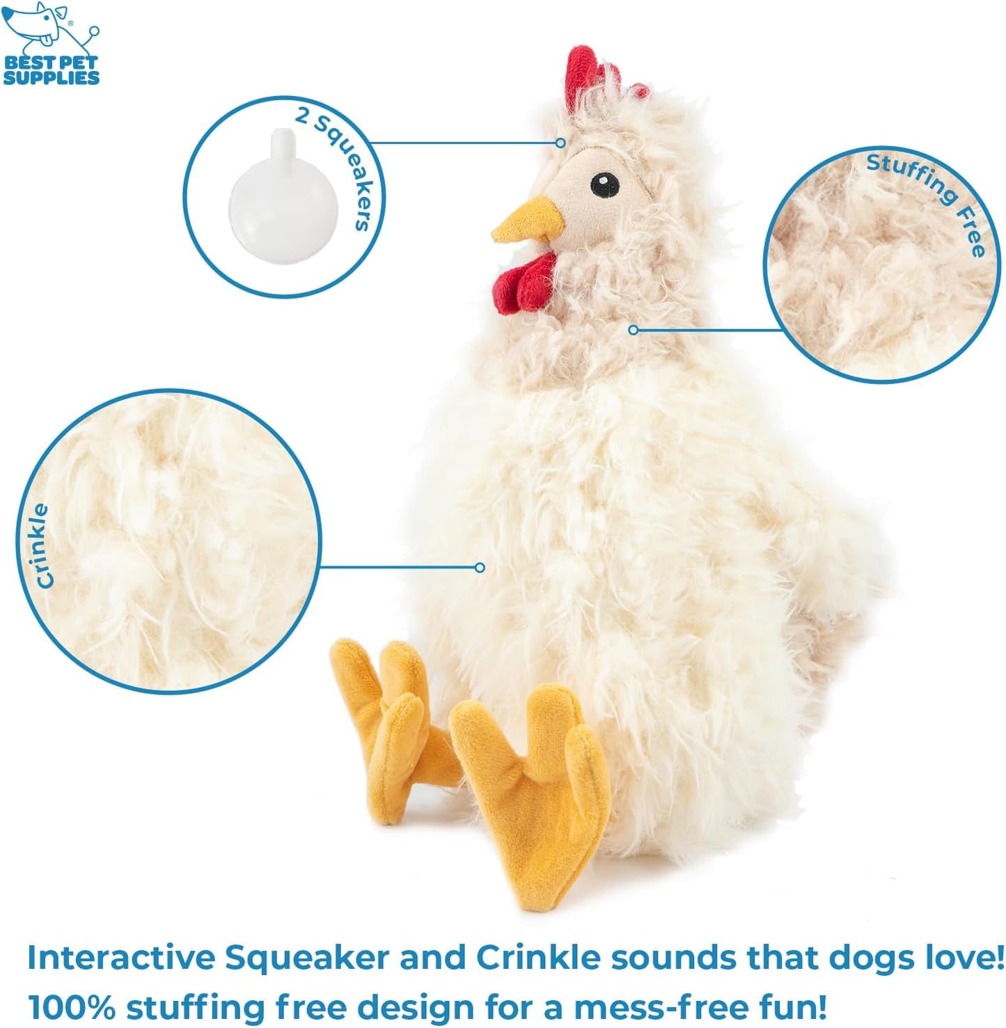 Best Pet Supplies Interactive Squeaky Dog Chew Toy, Ideal Dog Toys for Chewers, Small, Medium & Large Dogs, and Fetch Lovers - Crinkle Chicken (Beige), Large
