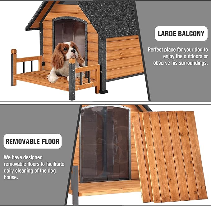 Dog House Outdoor Insulated for Winter, Puppy Kennel with Anti-Chewing Iron Frame, Weatherproof Dog Crate with Insulated Liner for Small Medium Large Dogs (Brown, 45" x 32.9" x 32.6")