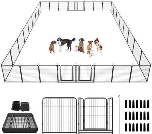 Dog Playpen Outdoor Extra Wide 32 Panels Heavy Duty Dog Fence 32" Height Anti-Rust with Doors Portable for RV Camping Yard, Total 84FT, 561 Sq.ft, Snowy Black