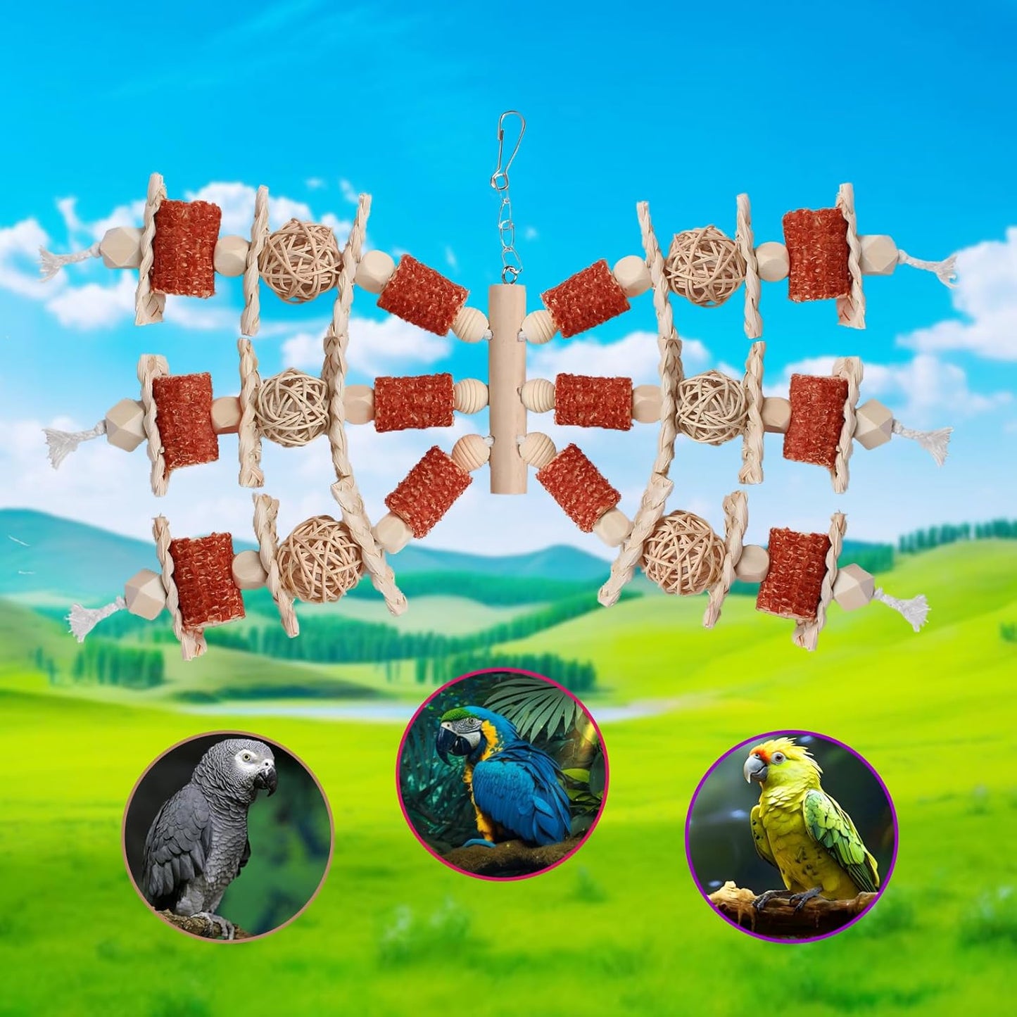 Bird Toys, Natural Corn Stick Parrot Toys Hanging in Bird Cages，for Small and Medium-Sized Macaws,African Grey,Cockatoos,Cockatiel,Sun Conure，Amazon Parrots