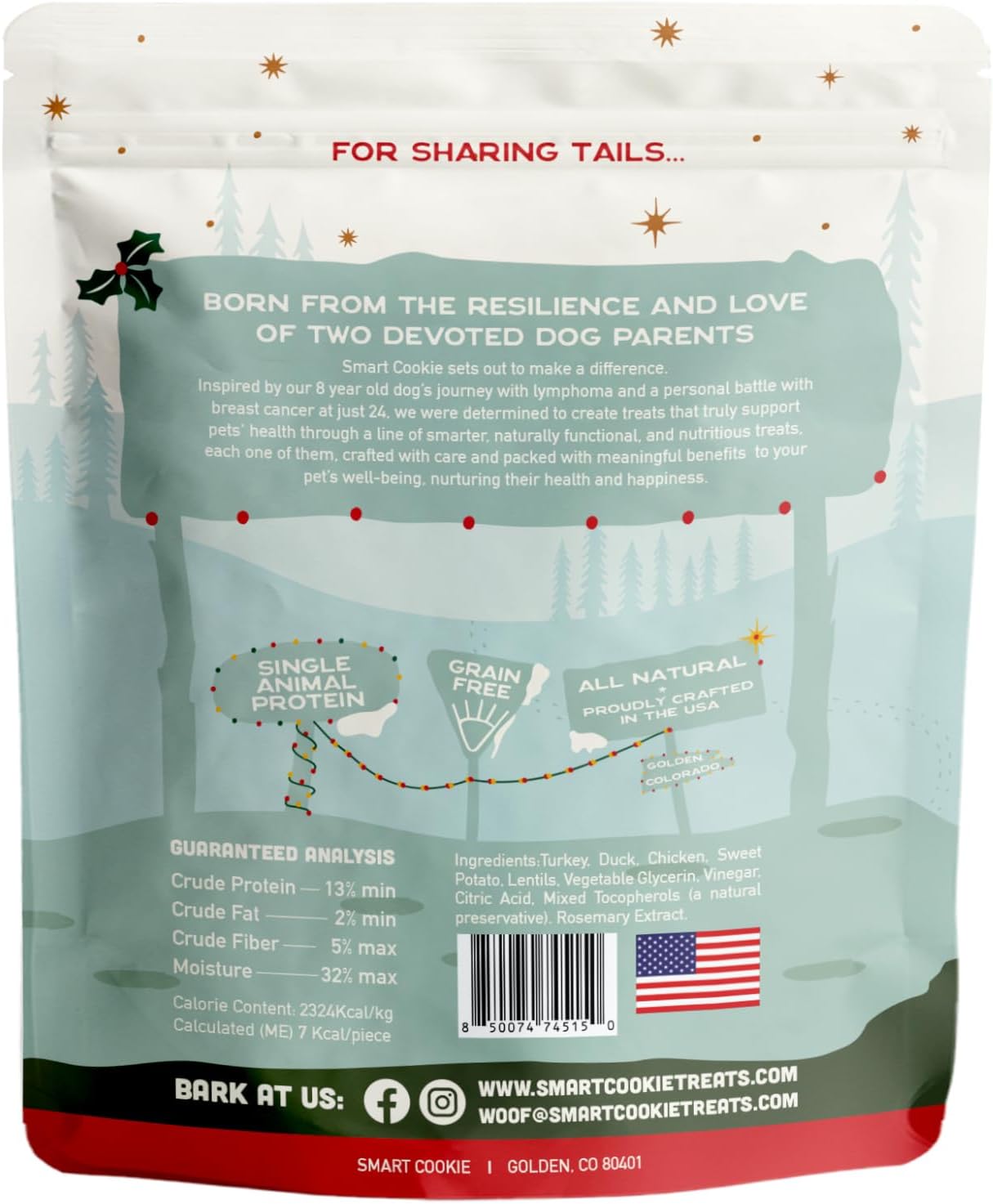 Smart Cookie Turducken Holiday Dog Treats - Turkey, Duck and Chicken Christmas Dog Treats - Healthy, All Natural, Grain Free, Human-Grade - Made in USA - 5oz (Pack of 3)