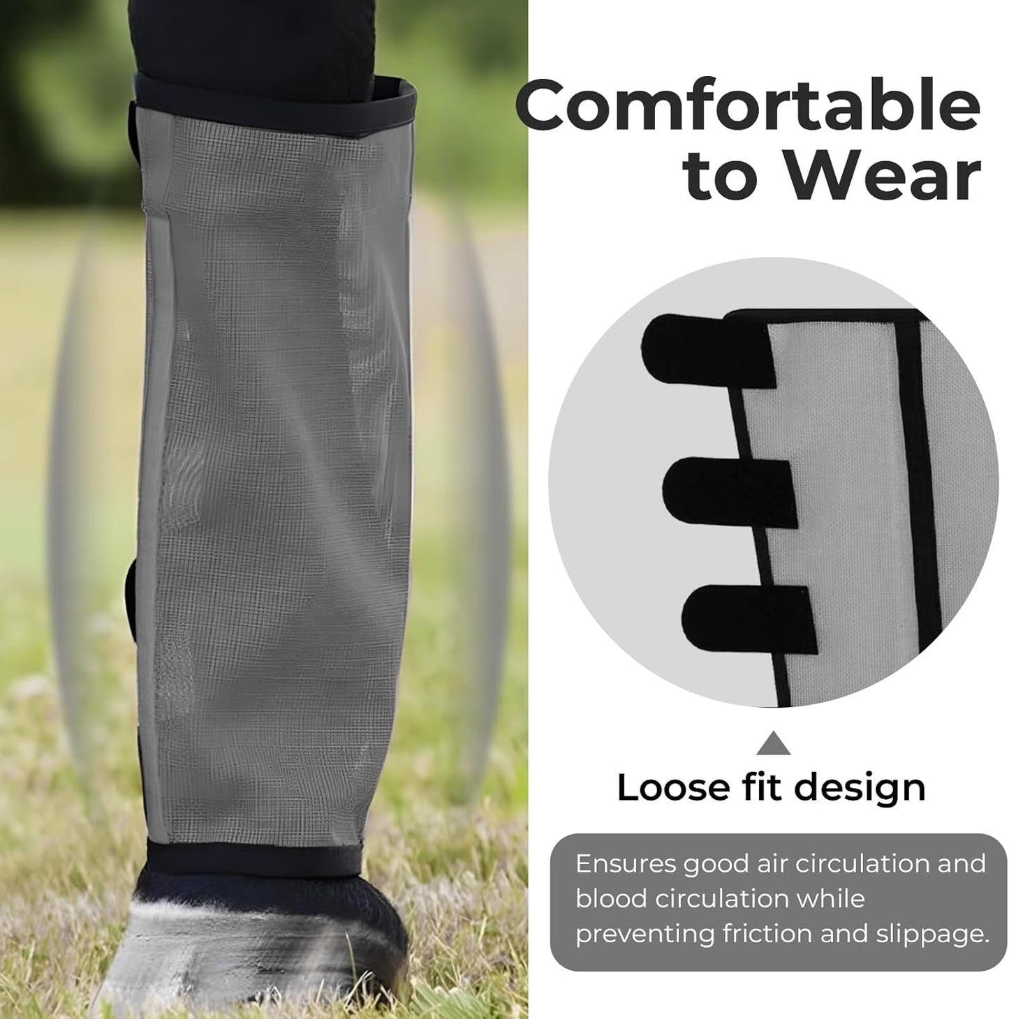Mesh Horse Fly Boots Set of 4，Adjustable and Universal Loose Fitting & Non-Slip Horse Fly Leggings for Horses,Reduce Stressful Stomping (Grey)