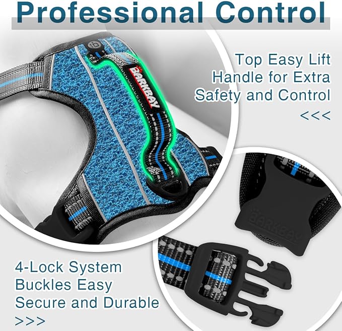 BARKBAY Dog Harness No Pull with ID Tag Pocket - Heavy Duty, Reflective, Easy Control for Large Dogs(Blue/Black,L)