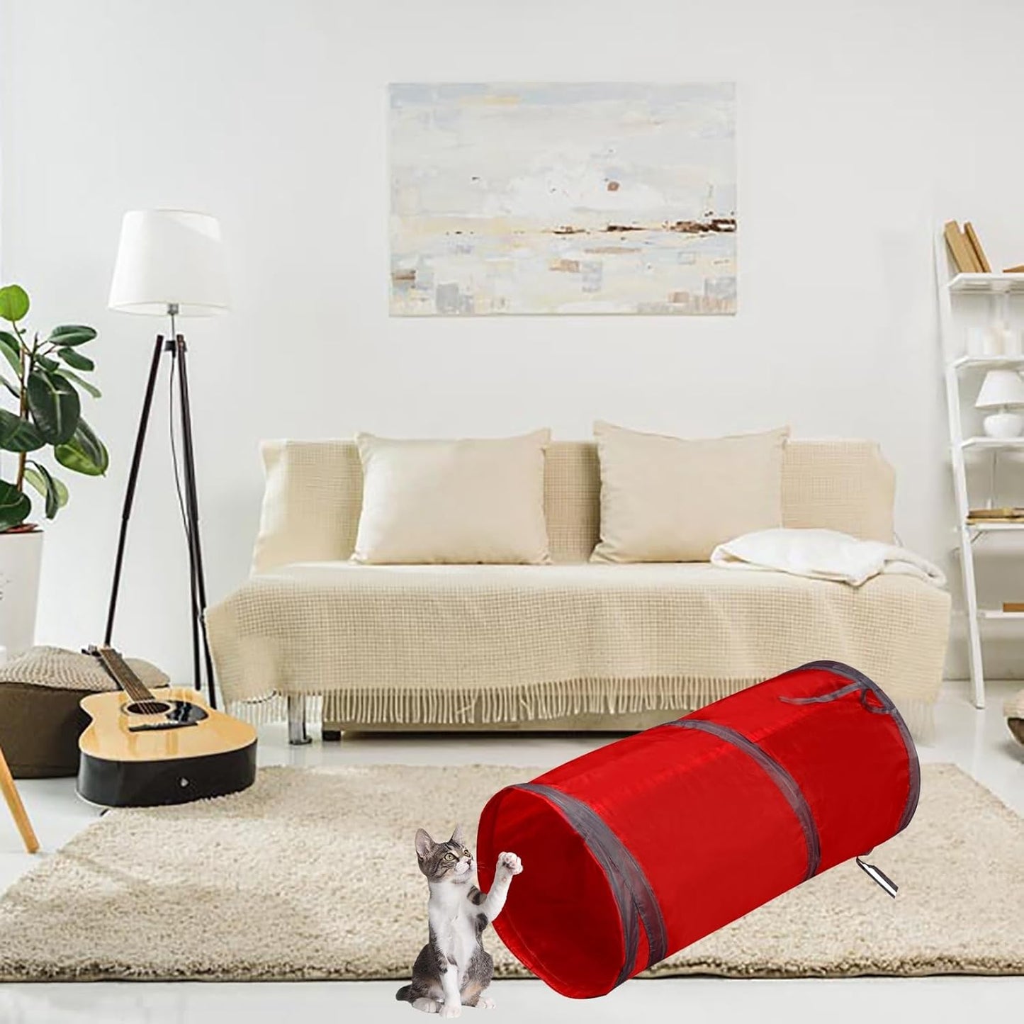 iCAGY Cat Tunnel for Indoor Cats Interactive, Rabbit Tunnel Toys, Pet Toys Play Tunnels for Cats Kittens Rabbits Puppies Crinkle Collapsible Pop Up Red 20"