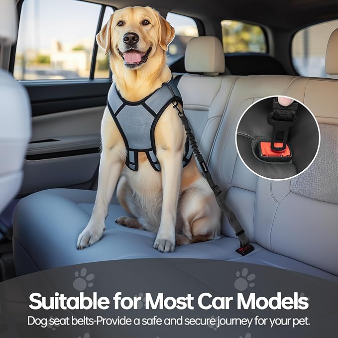 Thickened Dog Seat Belt for Car, 3 Pack Set Retractable Dog Car Leash Adjustable Dog Seat Belt for Vehicle Nylon Pet Safety Seat Belts Heavy Duty & Elastic,Seat Belt for Large Dogs in Car, Black