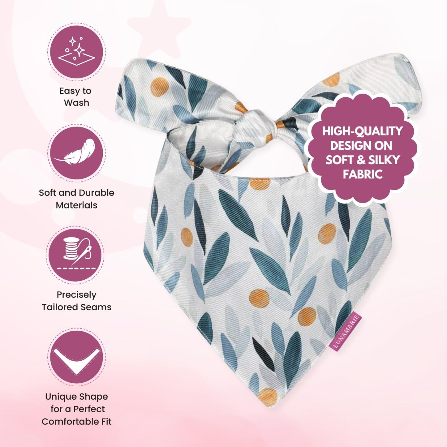 LunaMarie - Luxury Pet Birthday Bandanas -Premium & Silky Poly Fabric | 100% Handmade | Custom Shape Dual Layered (Green/Orange Floral, Medium)