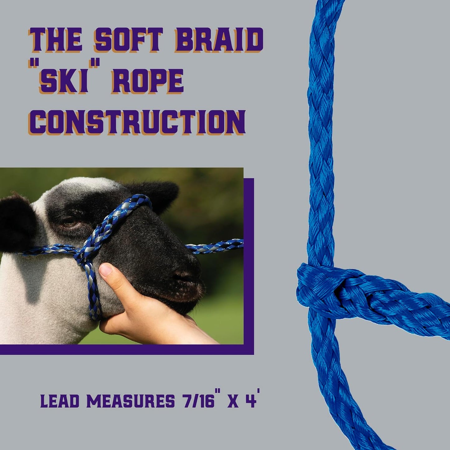 Weaver Livestock Poly Rope Sheep Halter, Modern Style Braid Sheep and Goat Rope Halter, Adjustable Lamb Halter Lead, Livestock Sheep Showing Supplies