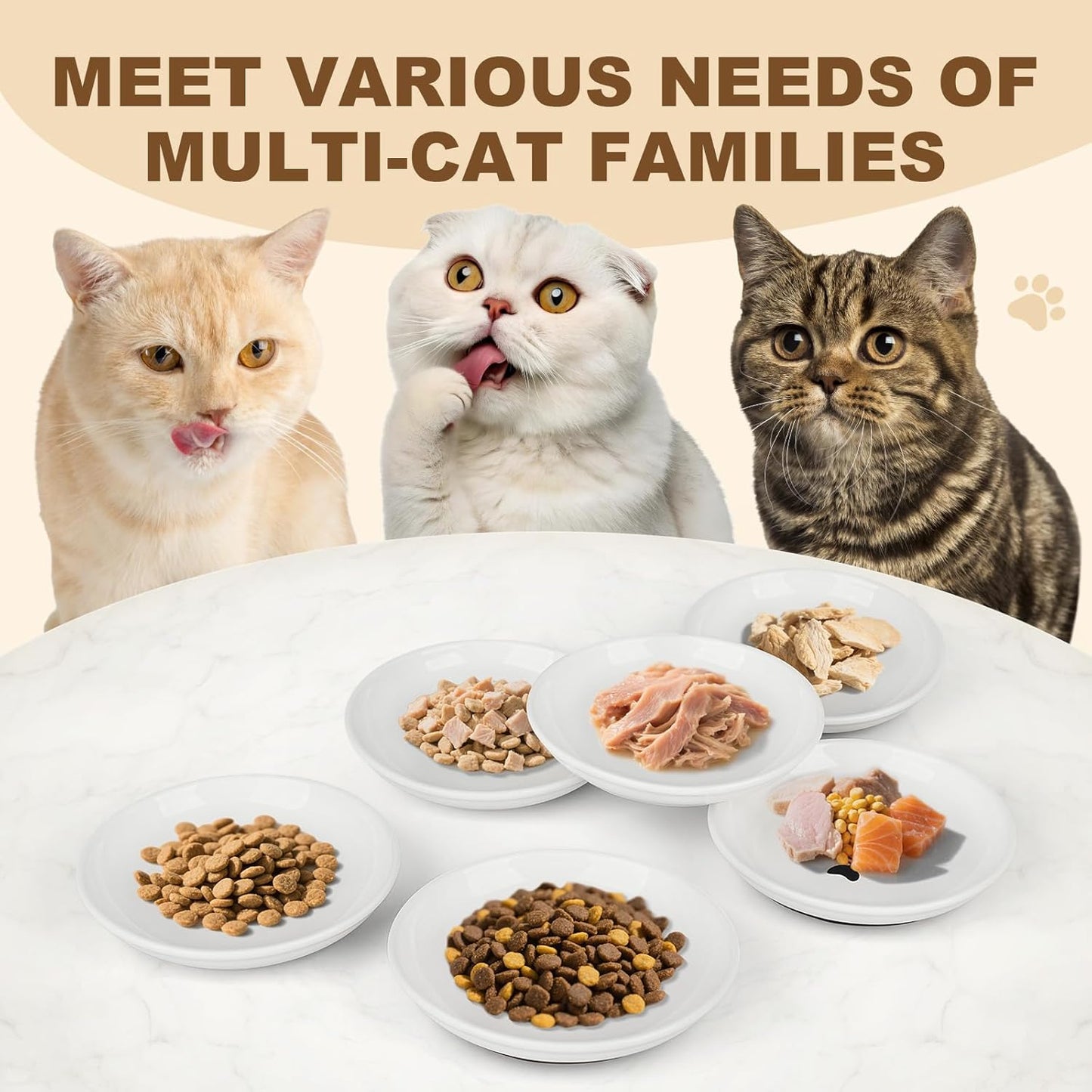 Ceramic Cat Food Bowls - 2 Pack Shallow Plates for Wet Food, Whisker-Friendly Feeding Dish with Non-Slip Silicone Base, Microwave & Dishwasher Safe for Indoor Cats & Kittens