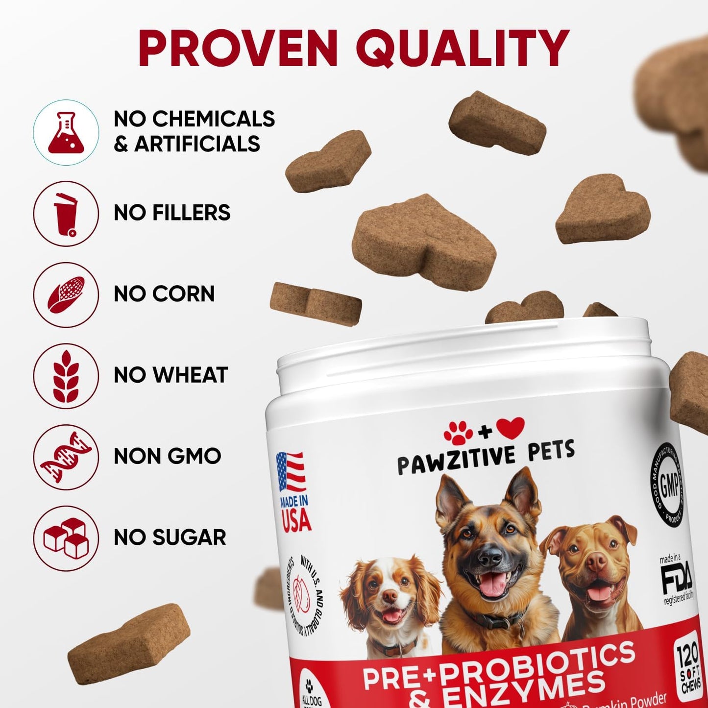 Probiotics for Dogs Digestive Health - Probiotic Chews for Gut Health, Itchy Skin Yeast, Diarrhea - USA Product - Immune Support Supplement - Dog Digestive Support & Allergy Relief Chews with Enzymes