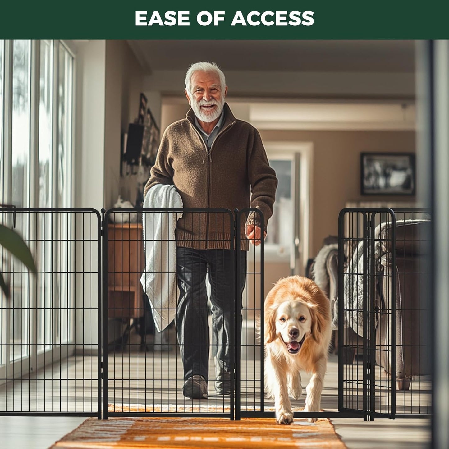 FXW Homeplus Unleashed Indoor Dog Playpen - Stress-Free and Safe Play, Heavy Duty 45 Inch 8 Wire Panels Dog Pen for Large Dogs, Black│Patented