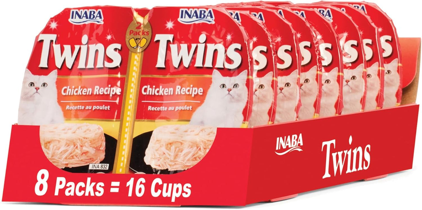 INABA Twins for Cats, Side Dish/Topper Cups, 1.23 Ounces per Serving, 16 Servings, Chicken Recipe
